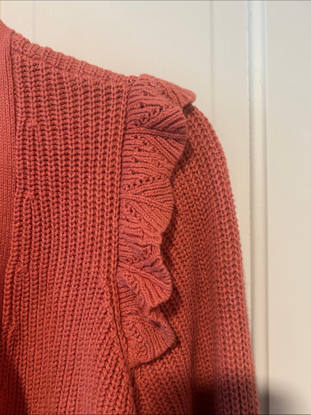 Open-Front Ruffle Shoulder Cardigan Sweater - Rust - Picture 3 of 4